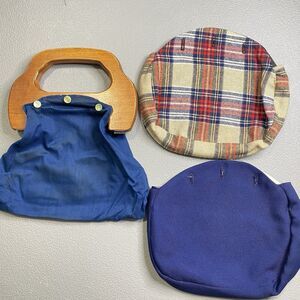Vintage Bermuda Wood Handle Bag 3-Button Pearl + 2 Reversible Covers Plaid Solid